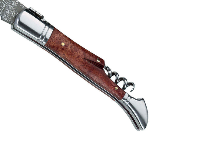 Couteau pliant Laguiole Herbertz 231712 lame damassée manche bois de cognassier 12cm + tire-bouchon