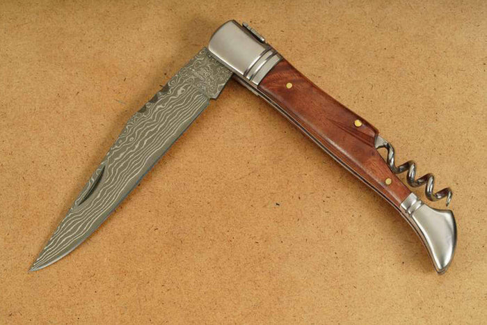 Couteau pliant Laguiole Herbertz 231712 lame damassée manche bois de cognassier 12cm + tire-bouchon