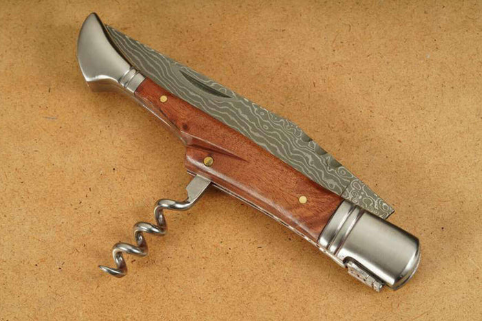Couteau pliant Laguiole Herbertz 231712 lame damassée manche bois de cognassier 12cm + tire-bouchon