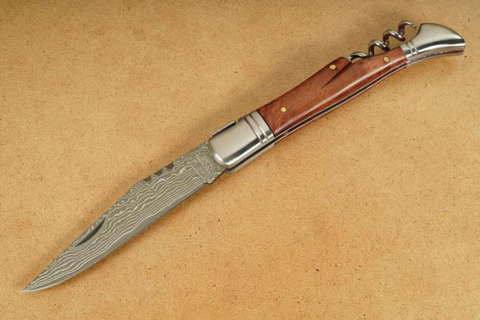Couteau pliant Laguiole Herbertz 231712 lame damassée manche bois de cognassier 12cm + tire-bouchon