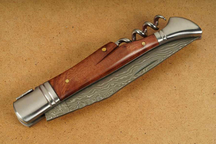 Couteau pliant Laguiole Herbertz 231712 lame damassée manche bois de cognassier 12cm + tire-bouchon