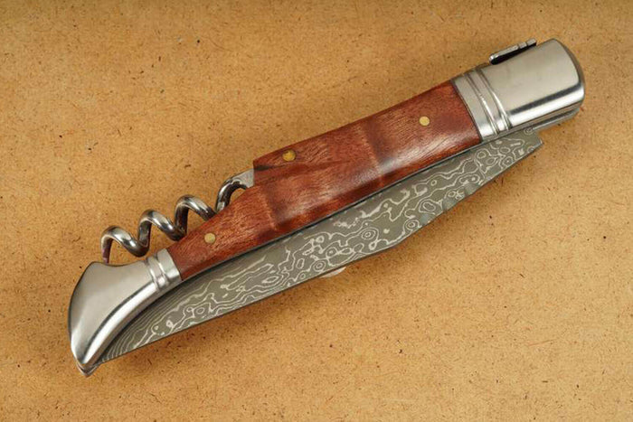 Couteau pliant Laguiole Herbertz 231712 lame damassée manche bois de cognassier 12cm + tire-bouchon