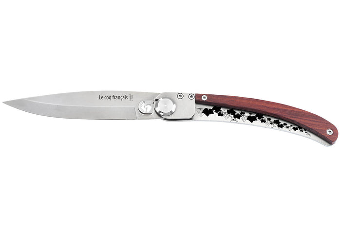 Couteau pliant Le Coq Français Bordeaux Red Heart artisanal manche bois rouge 11,5cm + étui