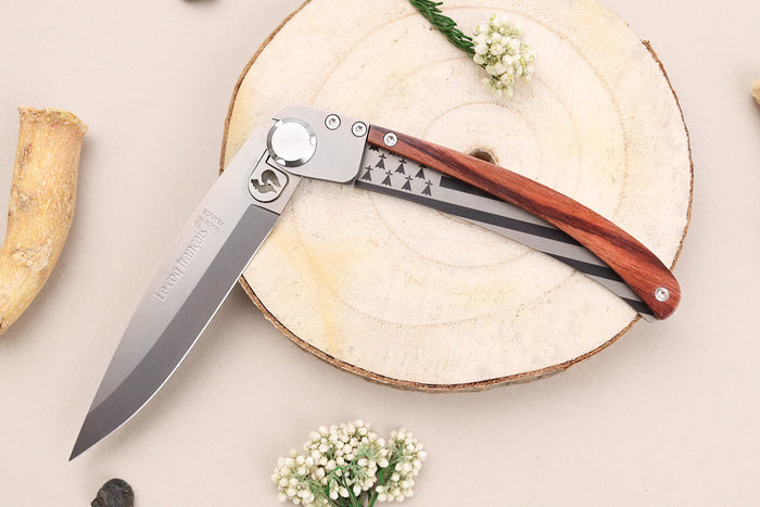Couteau pliant Le Coq Français Bretagne artisanal manche bois de violette 11,5cm + étui