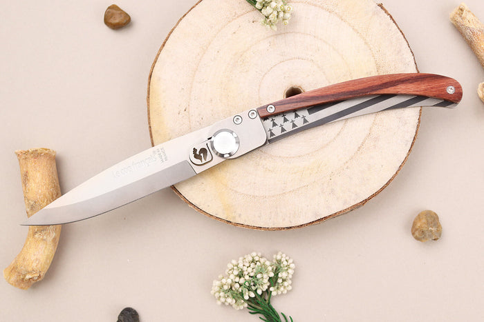 Couteau pliant Le Coq Français Bretagne artisanal manche bois de violette 11,5cm + étui