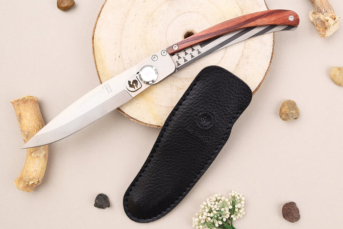 Couteau pliant Le Coq Français Bretagne artisanal manche bois de violette 11,5cm + étui