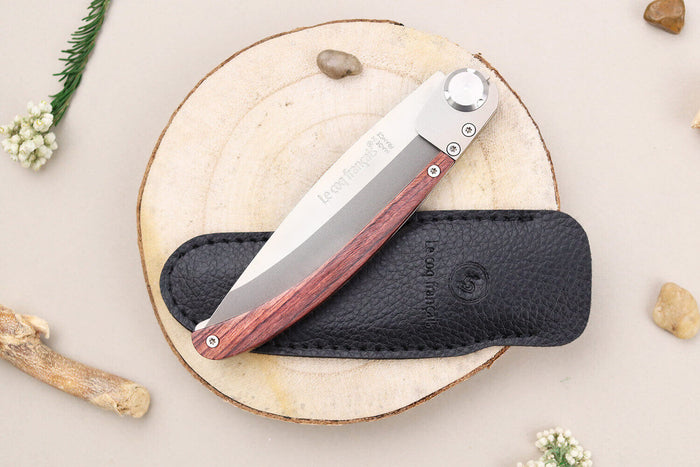 Couteau pliant Le Coq Français Charles de Gaulle artisanal manche bois de violette 11,5cm + étui