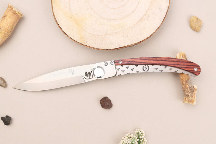 Couteau pliant Le Coq Français Napoléon Ier artisanal manche bois de violette 11,5cm + étui