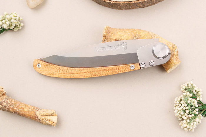Couteau pliant Le Coq Français Nautic artisanal manche bois d'olivier 11,5cm + étui