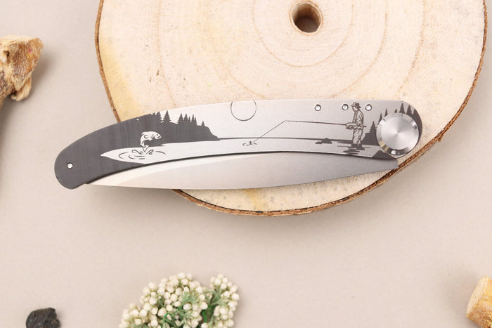 Couteau pliant Le Coq Français Rivière artisanal manche bois d'olivier 11,5cm + étui