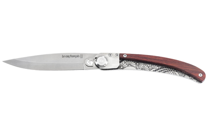 Couteau pliant Le Coq Français Tokyo Red Heart artisanal manche bois rouge 11,5cm + étui