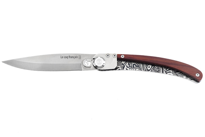 Couteau pliant Le Coq Français Tropical Red Heart artisanal manche bois rouge 11,5cm + étui