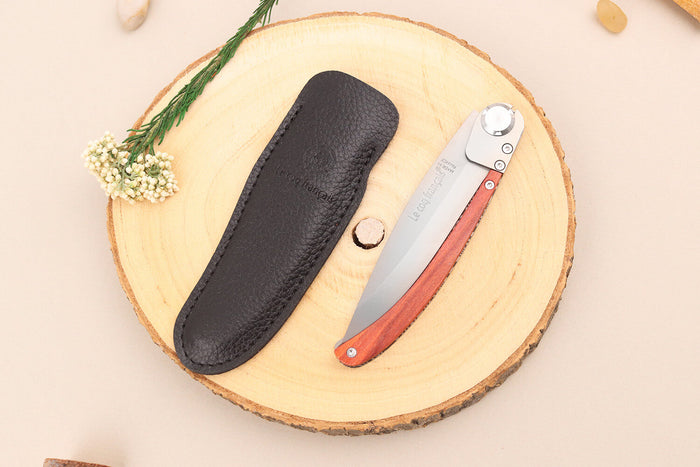 Couteau pliant Le Coq Français Tropical Red Heart artisanal manche bois rouge 11,5cm + étui