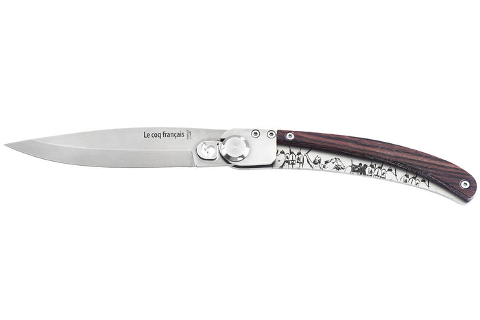 Couteau pliant Le Coq Français Vercingétorix artisanal manche bois de violette 11,5cm + étui
