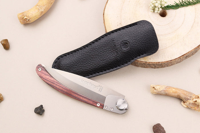 Couteau pliant Le Coq Français Vercingétorix artisanal manche bois de violette 11,5cm + étui