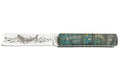 Couteau pliant Le Fidèle 20/20 en bouleau stabilisé bleu 10,8cm lame décor baleine