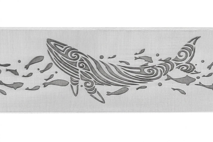 Couteau pliant Le Fidèle 20/20 en bouleau stabilisé bleu 10,8cm lame décor baleine