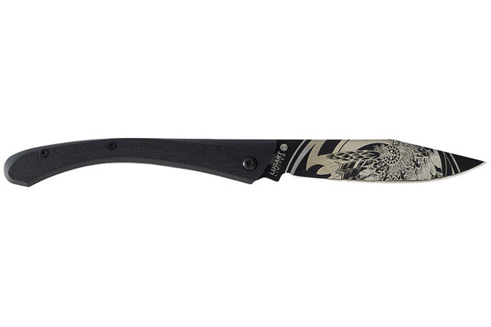 Couteau pliant LUG C63LTB2LG Aigle noir manche en G10 et acier noir 12cm avec clip