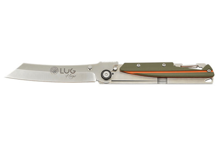 Couteau pliant LUG Higo LUSP3SHOK manche en acier et G10 kaki et orange 11cm