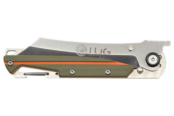 Couteau pliant LUG Higo LUSP3SHOK manche en acier et G10 kaki et orange 11cm