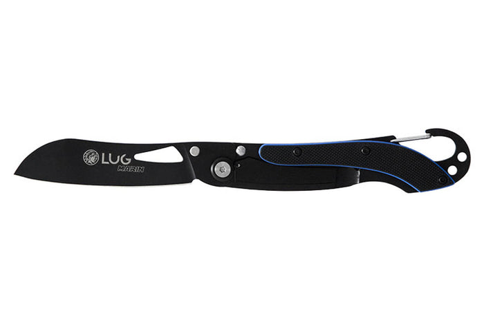 Couteau pliant LUG SP2TBB noir et bleu manche en G10 et acier 11,6cm avec mousqueton