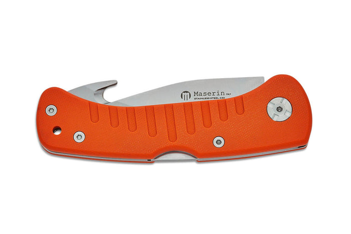 Couteau pliant Maserin Skinner 763 lame crochet guthook manche G10 orange 12,5cm