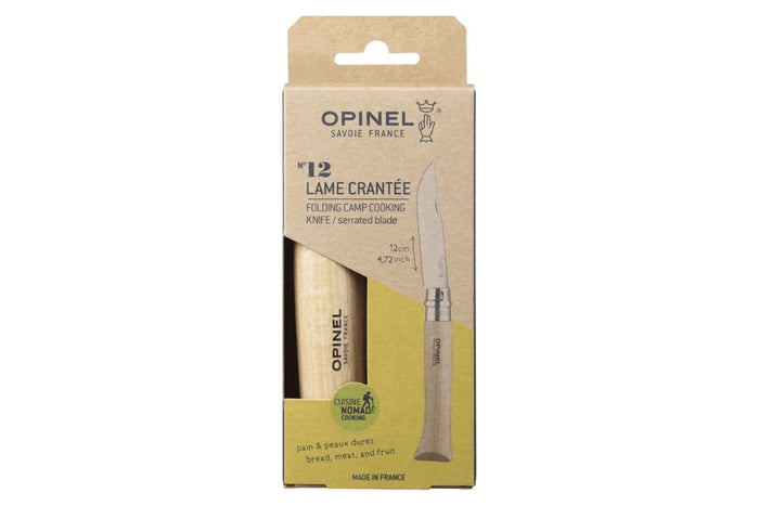 Couteau pliant Opinel n°12 lame crantée 12cm manche hêtre