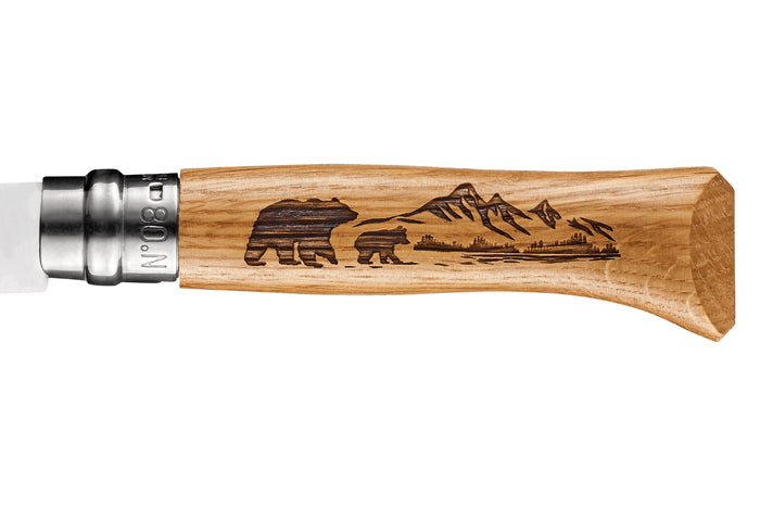 Couteau pliant Opinel Tradition Gravures Animalia Ours n°08 lame 8,5cm manche chêne