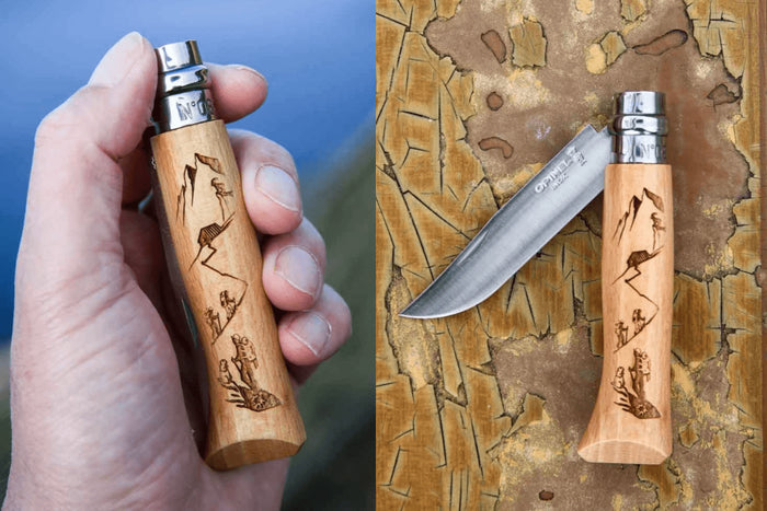 Couteau pliant Opinel Tradition Gravures Rando n°08 lame 8,5cm manche hêtre