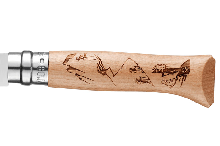 Couteau pliant Opinel Tradition Gravures Rando n°08 lame 8,5cm manche hêtre
