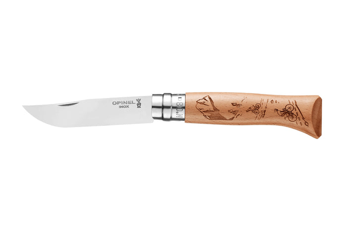 Couteau pliant Opinel Tradition Gravures Velo n°08 lame 8,5cm manche hêtre