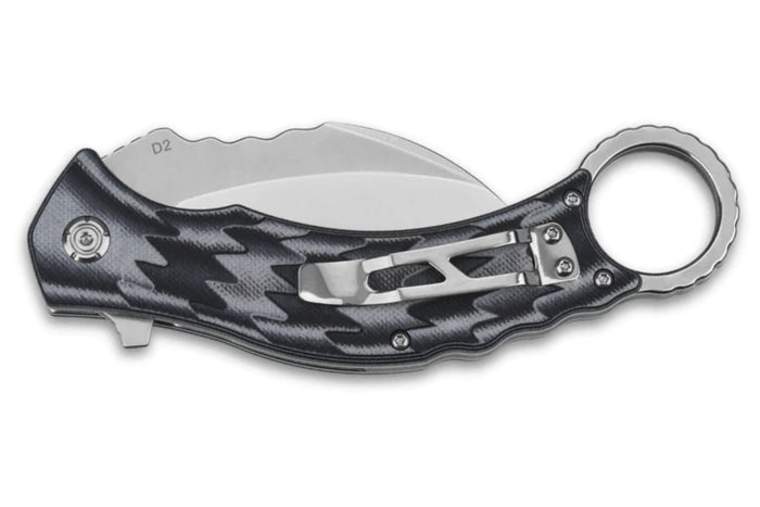 Couteau pliant QSP Eagle 120E karambit manche en G10 gris et noir 13,6cm