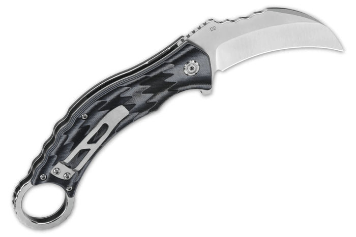 Couteau pliant QSP Eagle 120E karambit manche en G10 gris et noir 13,6cm