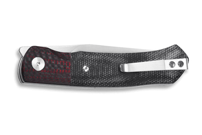 Couteau pliant QSP Gannet 137A manche en carbone et micarta noir et rouge 11,4cm