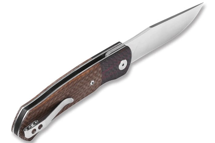 Couteau pliant QSP Gannet 137B manche en fibre de carbone et micarta noir/marron 11,4cm