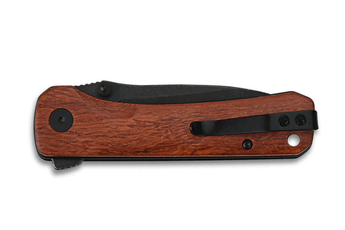 Couteau pliant QSP Hawk 131O2 lame noire manche en bois de Mkuruti 10,5cm