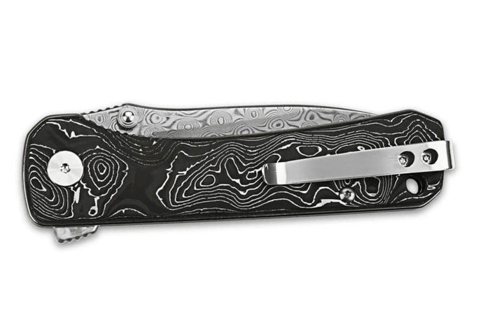 Couteau pliant QSP Hawk 131Q acier damas manche en fibre de carbone noir et aluminium 10,5cm