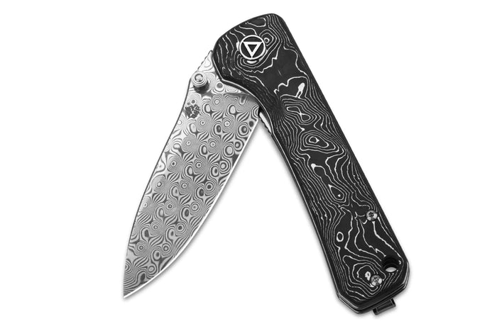 Couteau pliant QSP Hawk 131Q acier damas manche en fibre de carbone noir et aluminium 10,5cm