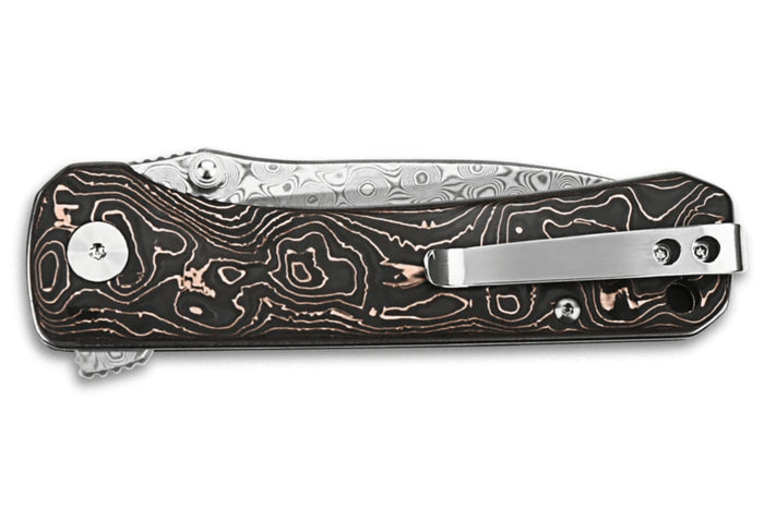 Couteau pliant QSP Hawk 131S acier damas manche en fibre de carbone et cuivre 10,5cm