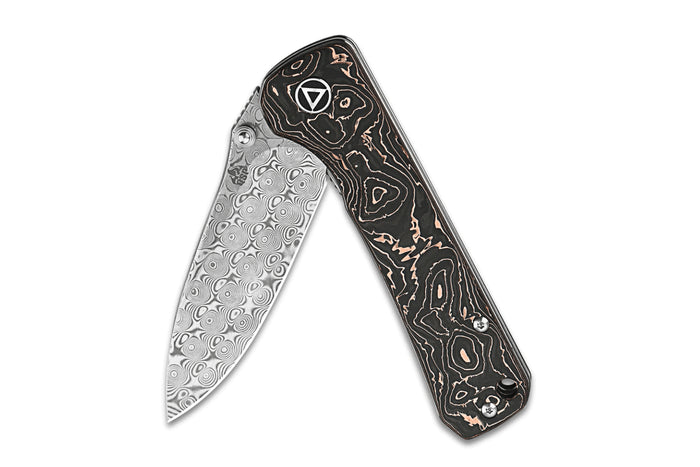 Couteau pliant QSP Hawk 131S acier damas manche en fibre de carbone et cuivre 10,5cm