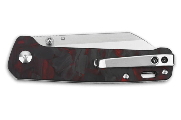 Couteau pliant QSP Penguin 130TRD manche en fibre de carbone noir et rouge 10,2cm
