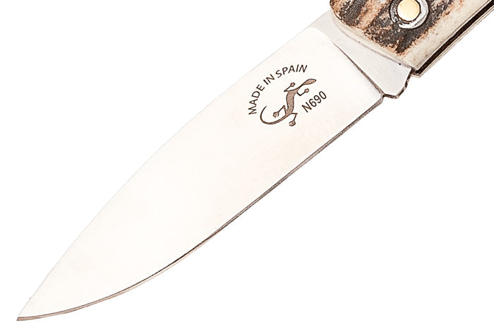 Couteau pliant Salamandra manche corne de cerf 9cm avec passe-lanière