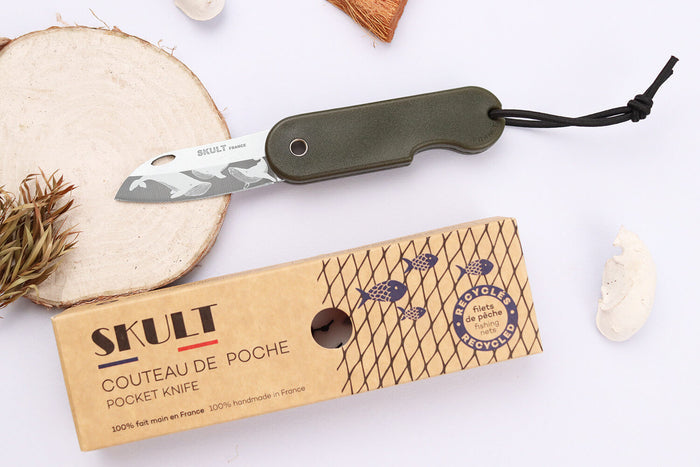 Couteau pliant Skult français éco-responsable Les 3 Graces manche vert 10cm