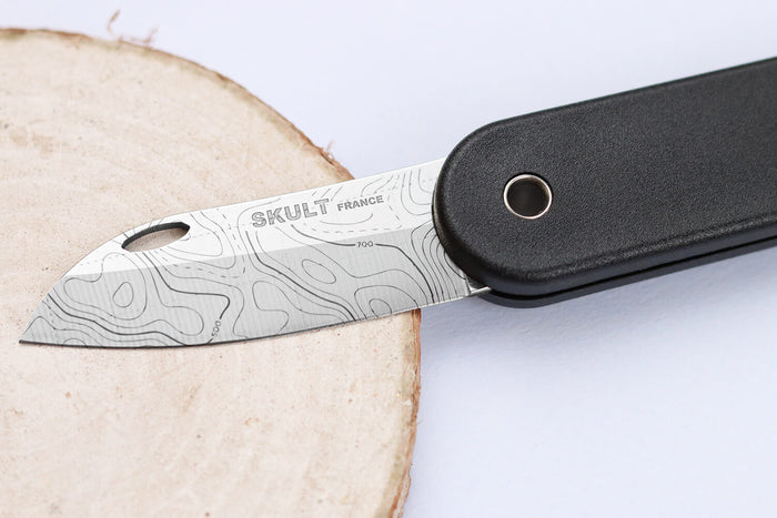 Couteau pliant Skult français éco-responsable Les Fonds Marins manche noir 10cm