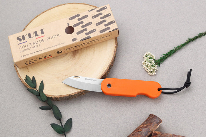Couteau pliant Skult français éco-responsable manche orange 10cm