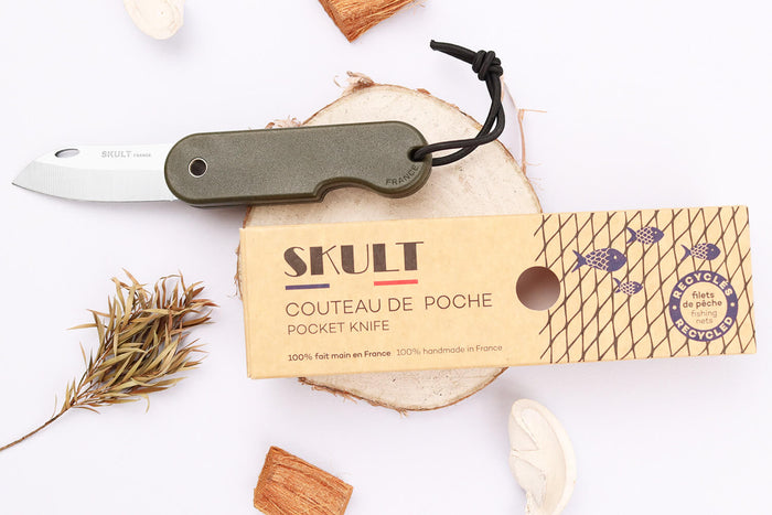 Couteau pliant Skult français éco-responsable manche vert 10cm
