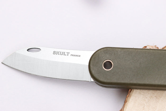 Couteau pliant Skult français éco-responsable manche vert 10cm