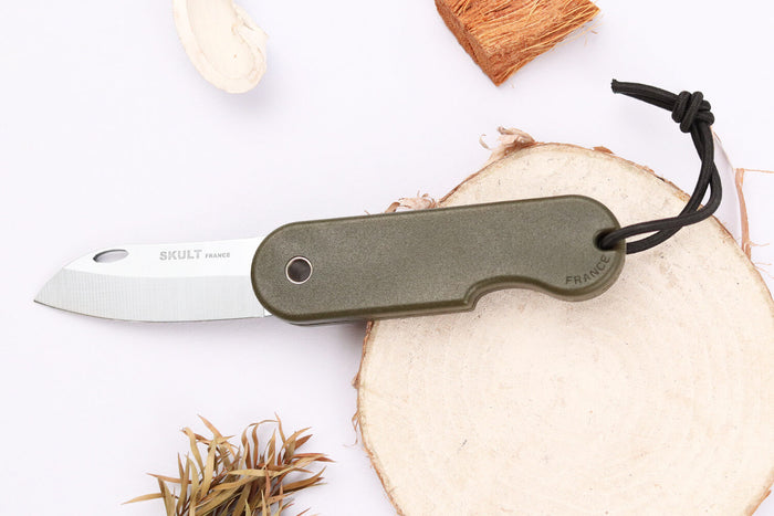 Couteau pliant Skult français éco-responsable manche vert 10cm
