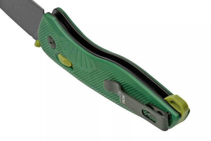 Couteau pliant SOG Aegis AT SGAEGISATTANTOFOMO manche en nylon/fibres de verre vert 12,7cm