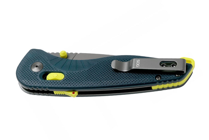 Couteau pliant SOG Aegis AT SGAEINAC manche en nylon/fibres de verre bleu 12,7cm